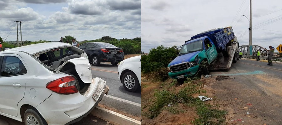 Colisão entre caminhão e carros interdita ponte Demócrito Rocha