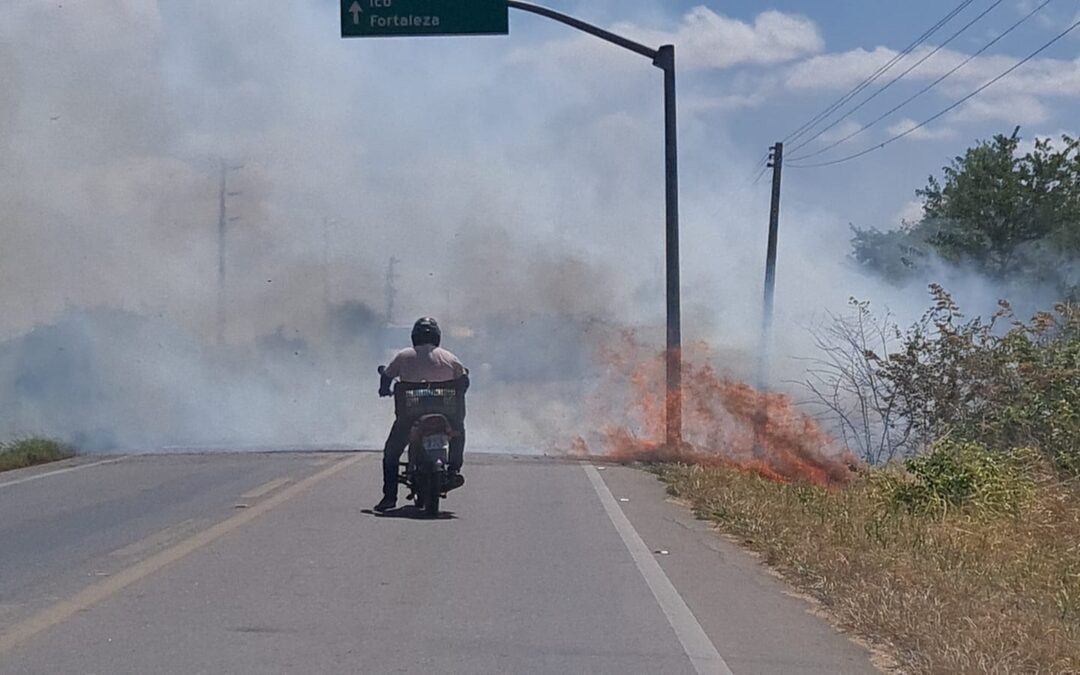 Fogo em vegetação atrapalha tráfego na CE-375